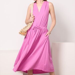 NWT Nation Ltd Brianna Midi  Rosebud Pink Dress Large L Beach Lightweight Casual